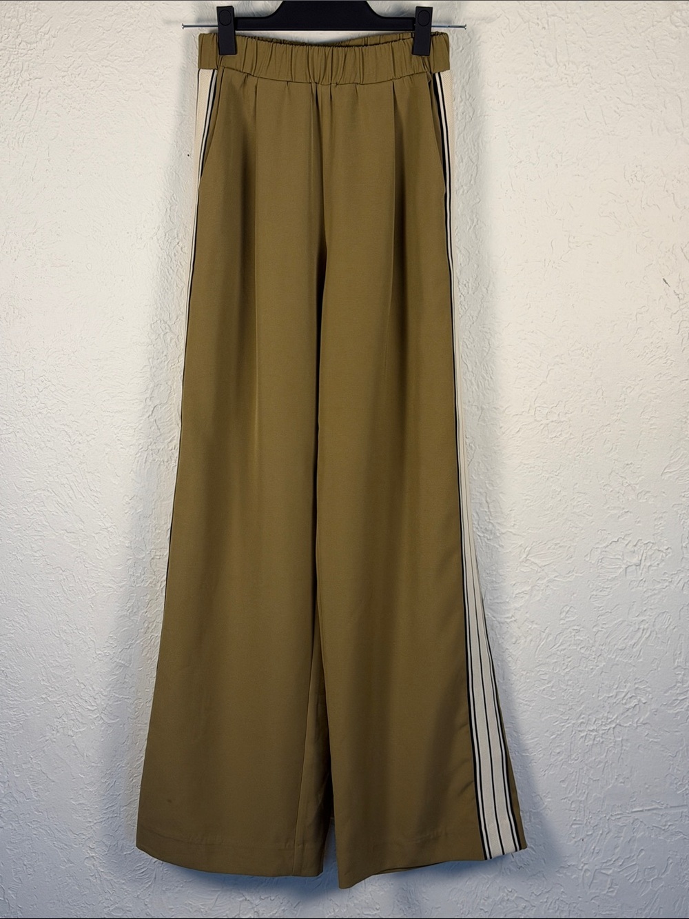 bishop + young Olive Wide-Leg Ford Track Pants with Side Stripes size XS